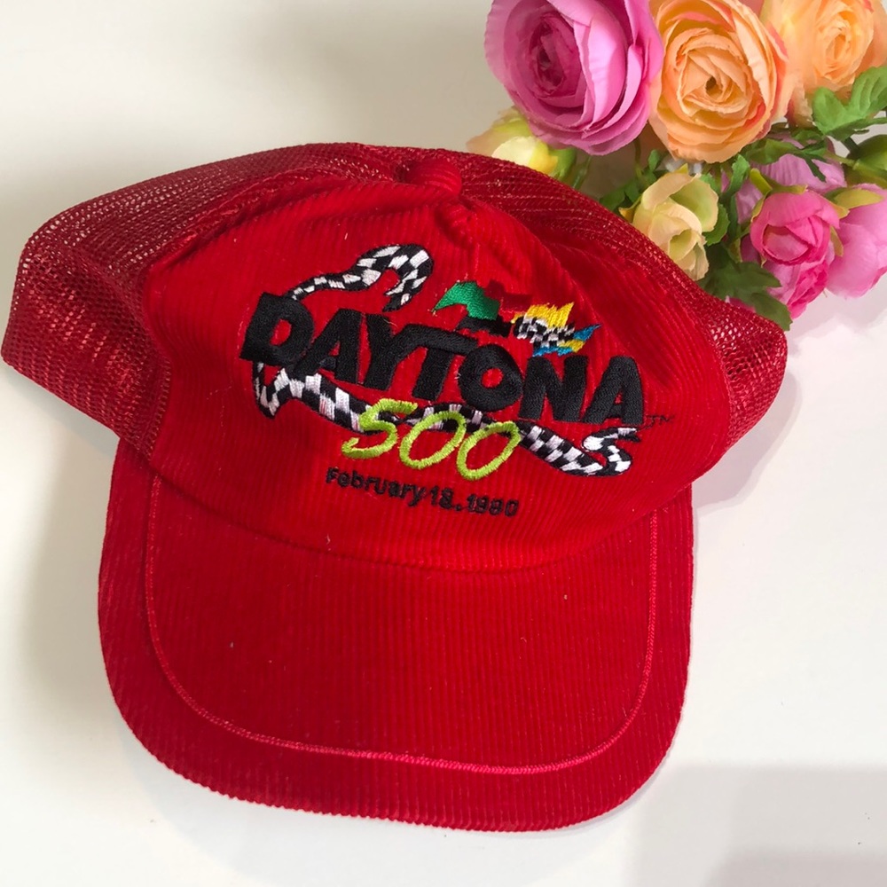 Daytona 500 1980 Red Corduroy Trucker Hat Daytona 500 Red Hat 1980
